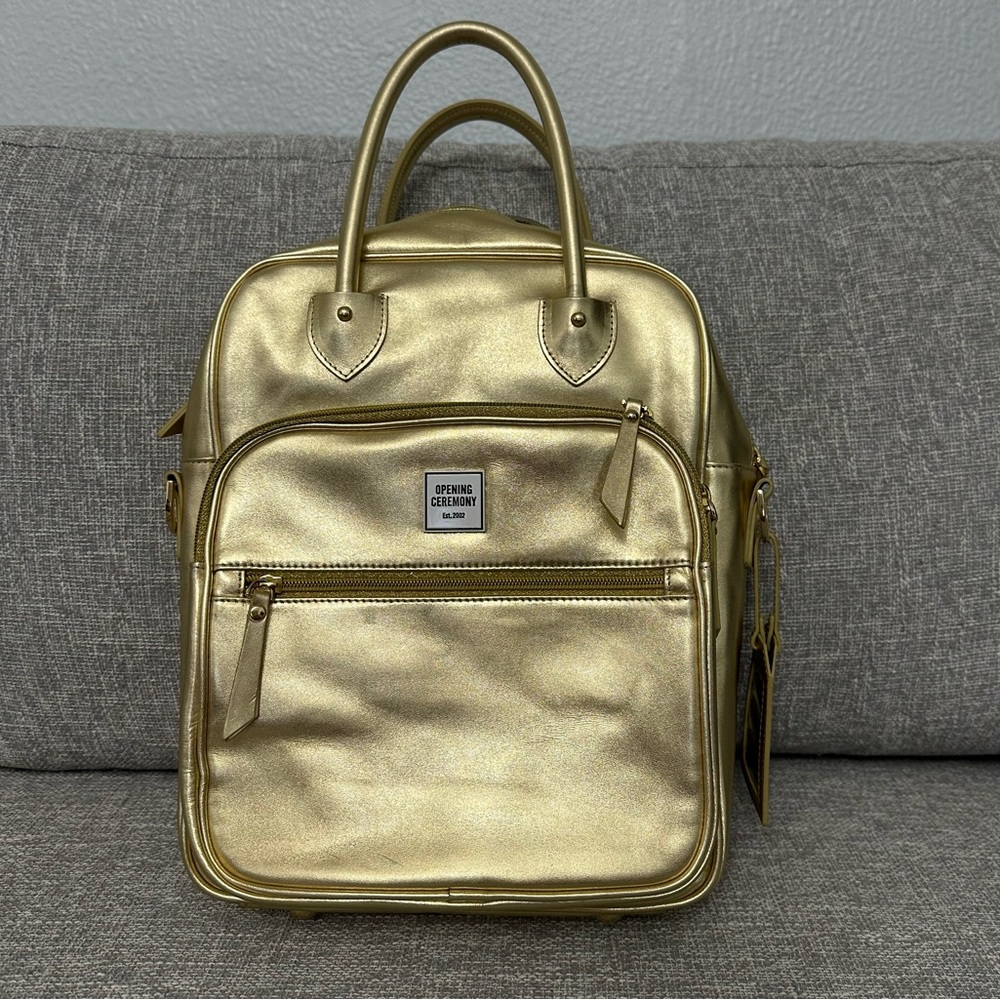 Opening Ceremony Metallic Gold Crossbody Backpack